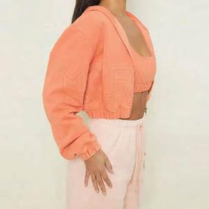 Wholesale Anti-Wrinkle Zipper Crop <b>Hoodies</b> For Woman <b>Lightweight</b> & Breathable Streetwear Ready - Product Image 2