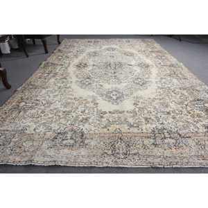 6.9x10.9 ft Rug, Turkish Vintage Rug, <b>Brown</b> <b>Wool</b> Rug - Product Image 3