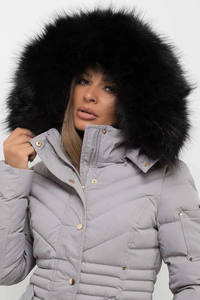 Chaqueta acolchada gris OEM para mujer de nuevo diseño con capucha y cremallera completa y chaqueta de burbujas, chaqueta acolchada de invierno acolchada para mujer - Product Image 4