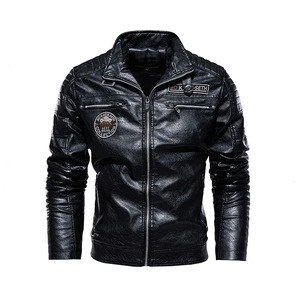 Autumn Winter Casual Biker Leather Jacket High Quality PU Leather Slim Motorcycle Warm Overcoat Canvas Fabric Fashionable Design - Product Image 5