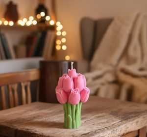 Bougie décorative parfumée artisanale en forme de bouquet de tulipes tendance pour les mariages, la décoration de la maison et les cadeaux, prix de gros - Product Image 2