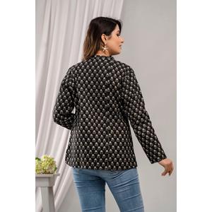 Veste noire matelassée en coton léger pour femme, imprimée - SHKL1016 - Product Image 2