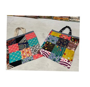 Precio al por mayor estilo bohemio de las mujeres Jhola bolsa de moda de algodón abierto dos de tamaño personalizado Patchwork cuero bolso de hombro - Product Image 1