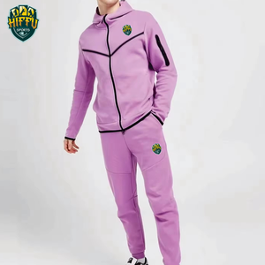 เสื้อมีฮู้ดสำหรับผู้ชายกางเกงวอร์มกางเกงวอร์มผ้าฟลีซมีฮู้ดแบบแห้งเร็วผ้าคอตตอนสี100% สีชมพู - Product Image 3