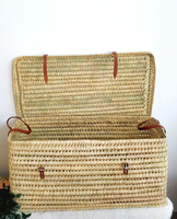 Fait à la main marocain bohème grand osier carré coffre de rangement femmes sac à bandoulière feuille de palmier poignées en cuir été automne serrure