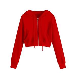 Sudadera Corta con Capucha para Mujer, Estilo Urbano, con Cierre, Bordado Personalizado, Colores Sólidos, Estilo Vintage Otoñal, Logotipo Frontal, 100% Algodón Felpa - Product Image 3