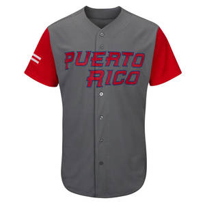 Camiseta de Béisbol de Puerto Rico para Hombre, Gris y Roja, Bordada, Manga Corta, Corte Regular, Transpirable, para Todas las Temporadas - Product Image 2