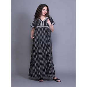 Robe de nuit décontractée pour femme 100% coton, imprimée, avec poche latérale, taille élastique, taille unique, douce et durable - Product Image 2