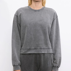Professional Factory Supplier Women's <b>Long</b> Sleeve Acid Wash Cotton Fleece <b>Sweatshirt</b> New Styles for Winter with fast delivery - Product Image 2