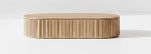 Mesa de Centro Ovalada de Roble Acanalado de Lujo - Diseño Moderno de Madera con Listones para Salas de Estar de Alta Gama - Product Image 4