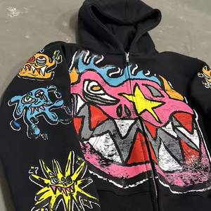 Vintage Dtf Boxy Fit sweat à capuche évasé hiver solide motif pierre 420gsm polaire sérigraphié brut 100% coton poche avant - Product Image 6