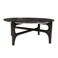 Nouvelle table basse moderne et durable en marbre noir avec pieds en bois pour le salon
