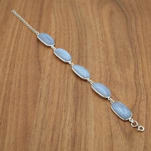 Pulsera de Plata de Ley 925 con Piedras Preciosas Finas, Regalo de Boda Natural Azul Claro con Piedras Preciosas Blancas BR0021-GS - Product Image 4