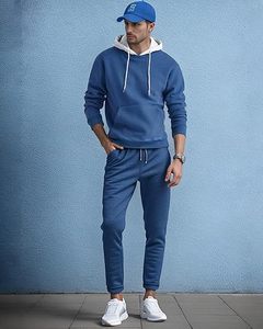 Sudadera con capucha de manga larga para hombre, personalizada OEM, tops de invierno, sudadera de forro polar con bloques de color, bolsillo, transpirable, teñido liso - Product Image 4