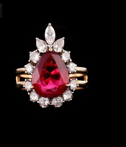 สร้อยคอเงินสเตอริง925อัญมณีทรงลูกแพร์สีแดงพลอยรูปหกเหลี่ยมการเจียระไนเพชรการหมั้น/งานเลี้ยงงานแต่งงานทำจากอัลลอย - Product Image 1