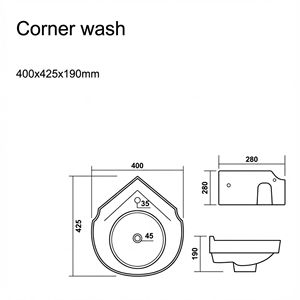 Lavabo Moderno Ovalado de Esquina para Colgar en la Pared, Fácil de Limpiar, para Baño, Apartamento, Oficina, Escuela, Hospital, Centro Comercial, Villa, Casa de Campo, Hotel - Product Image 2