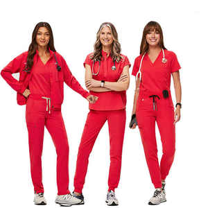 2025 conjuntos de uniformes de fregado uniformes de calidad estable enfermería transpirable Hospital conjuntos médicos Scrubs mujeres Color rojo uniforme de enfermera - Product Image 4
