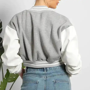 OEM Custom <b>Women</b> Streetwear Blank Plain Baseball Crop <b>Jackets</b> Custom Embroidery Logo <b>Women's</b> Varsity <b>Jacket</b> for Your Brand - Product Image 4