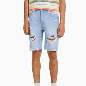 กางเกงขาสั้นผ้ายีนส์ขาสั้นสำหรับผู้ชายระบายอากาศได้ดีดีไซน์ตามสั่งและรับโลโก้ได้ - Product Image 1