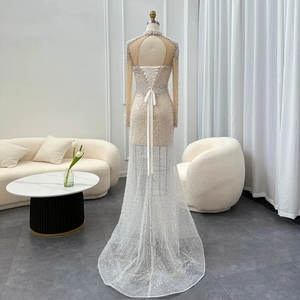 Vestido de Noche Largo de Satén de Lujo con Perlas, Escote Redondo y Decoración en Capas, Talla XS, para Fiesta - Product Image 6