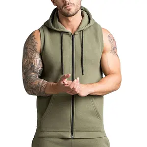 2024 hombres de alta calidad 100% poliéster verano gimnasio Sudadera con capucha Casual moda sin mangas Fitness cremallera transpirable impermeable rápido - Product Image 1