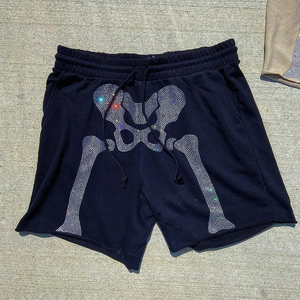 Pantalones cortos de sudor de verano de calle alta para hombre, 5 pulgadas, costura interior, patrón sólido, diamantes de imitación, entrenamiento, gimnasio, correr, Jogger, cordón - Product Image 5