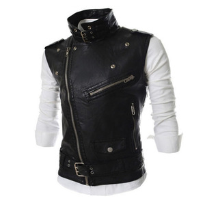 Hot Selling Men's Leather Waistcoat Korean <b>Slim</b> Fit More Than Zipper and Lapel Short Leather Waistcoat <b>Vest</b> Coat - Product Image 4