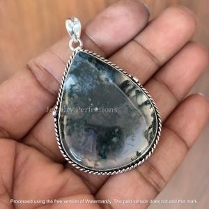 Collier élégant et unique pour femmes, tendance actuelle, en agate mousse naturelle, bijoux fins, pendentifs, breloques avec moissanite principale - Product Image 3