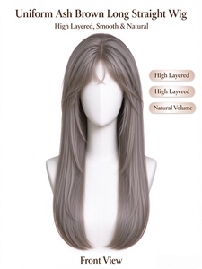 Ash Brown Long Straight <b>Wig</b> High Layered Smooth Fiber Natural Volume Daily Wear Hairpiece - Product Image 3