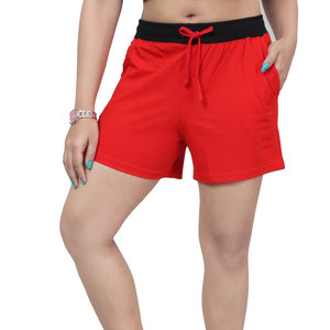BIG TEN APPAREL กางเกงขาสั้นผู้หญิงสีแดง ผ้าถัก เอวยางยืด มีกระเป๋า สไตล์ลำลอง ระบายอากาศได้ดี ทรงปกติ เอวกลาง ผ้าฝ้าย 100% - Product Image 1