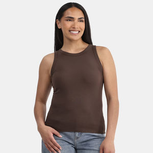 Camisetas sin mangas de punto acanaladas para mujer de alta calidad, ropa activa de entrenamiento de Color marrón oscuro, ropa de Yoga para Fitness, camisetas sin mangas para mujer - Product Image 3