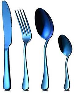 Vente flash - Ensemble de couverts en acier inoxydable de couleur bleu classique, écologique, couteau, fourchette, cuillère pour utilisation au restaurant - Product Image 5