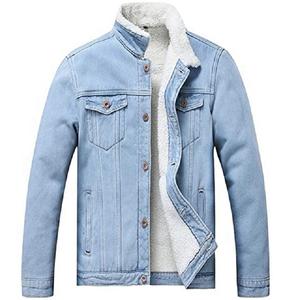 Veste en jean en coton avec polaire Slim Fit Stretch Trucker Jackets Classic Casual Denim Coat Jet Black - Product Image 3