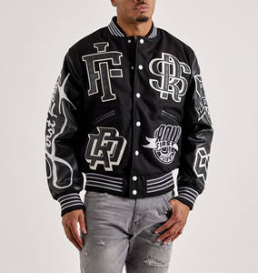 Veste universitaire pour hommes de haute qualité patchs de broderie en cuir personnalisés veste Letterman de baseball avec veste à manches en cuir véritable - Product Image 2