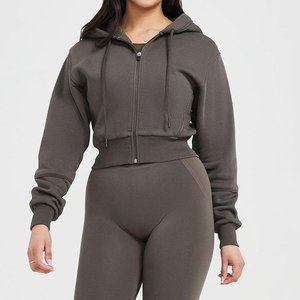 Sudadera con capucha de gran tamaño con cremallera y cordón suave de lana para mujer de primera calidad con logotipo personalizado - Product Image 1