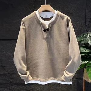 Otoño nueva moda coreana para hombre, jerséis de dos piezas, Top que combina con todo, sudaderas informales de manga larga de talla grande, ajuste holgado - Product Image 2
