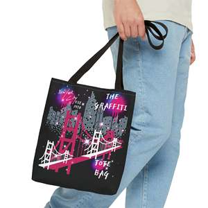 Borsa Tote in Tela alla Moda per Donna con Design Graffiti, Decorazione con Schizzi di Vernice Nera e Lettere, Chiusura Aperta, Fodera in Poliestere - Product Image 3