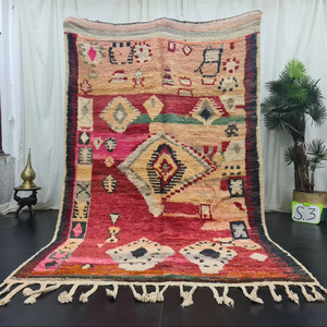 Tapis Boujaad marocain authentique fait à la main, tapis berbère géométrique marocain, rouge et orange délavé, laine de mouton, tapis bohème - Product Image 1