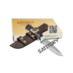 Couteau de chasse avec manche de cerf et traversin en laiton 7.25 "avec couteau de chasse Acier damas: 1095 + 15N20 Acier à haute teneur en carbone - Product Image 6