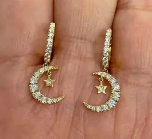 Boucles d'oreilles pendantes pour femmes en argent 925, diamant moissanite taille ronde - Product Image 6