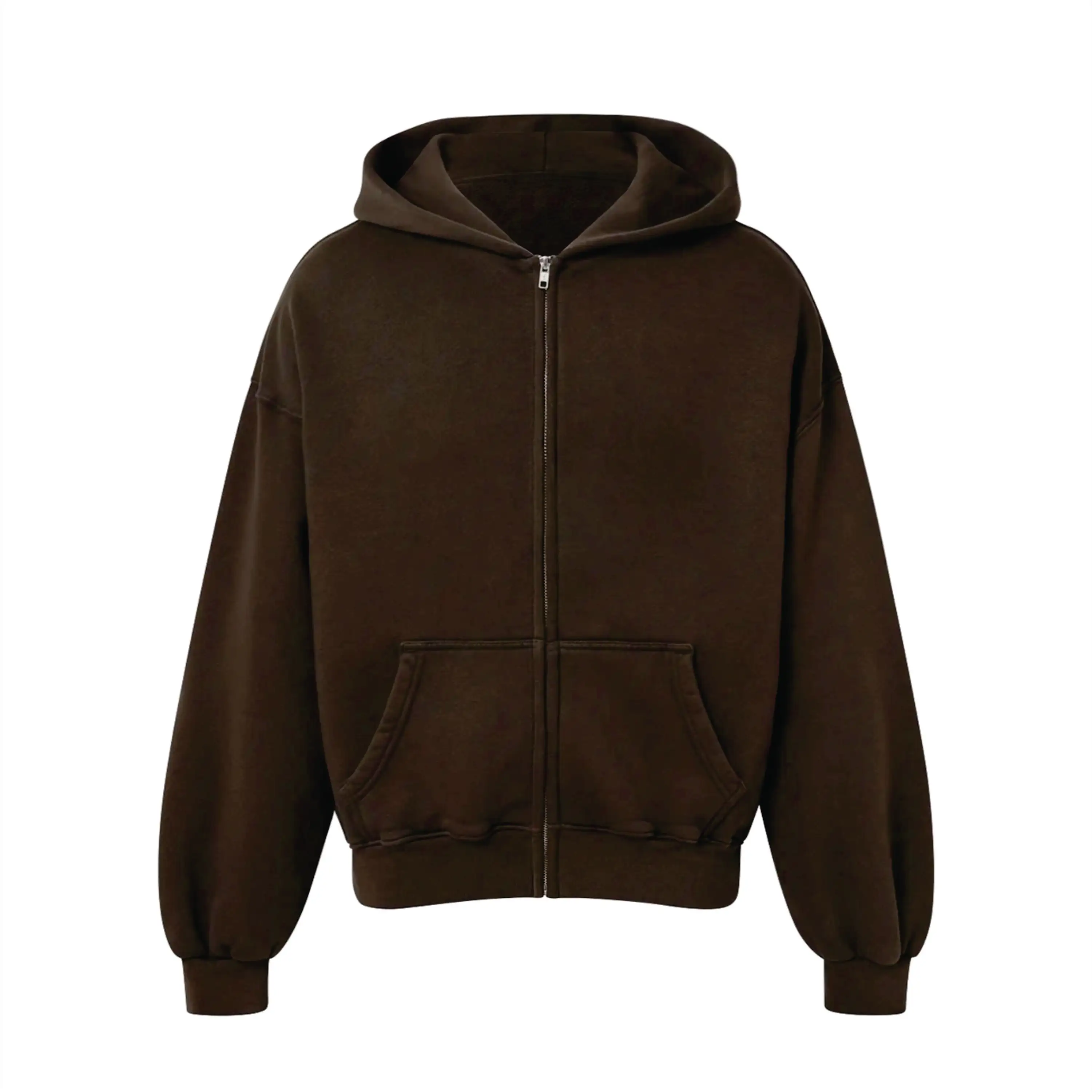 Herfst Zware Hoodies Met Rits Losse, Effen Kleur Hoodie Met Capuchon Plus Maat Middellange Fabrieks Aangepaste Hoodies