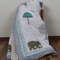 Edredón Kantha 100% Algodón Estampado a Mano, Colcha India Rajai, Tamaño Queen, Ecológico, Lavable, Suave