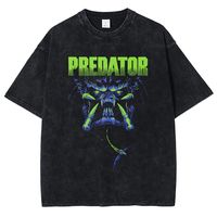 2025 Herren T-Shirt mit Predator-Muster, DTG-Druck, Kurzarm, Retro, Sommer, Gewaschene Baumwolle, Atmungsaktiv, Vorderes Logo, Lässig