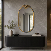 Miroir mural ovale en métal doré antique avec tête de cerf sculptée en haut, miroir mural encadré vintage, miroir décoratif de luxe