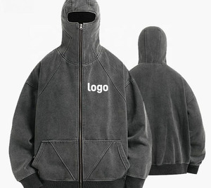 Sudadera con Capucha Personalizada para Hombre, Estilo Lavado Ácido, con Cremallera Completa, Diseño Vintage con Orificios para los Ojos y Bolsillo, Sudadera con Capucha Gruesa Estilo Vintage con Máscara - Product Image 1