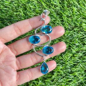 <b>Blue</b> <b>Topaz</b> Pendant In 925 Sterling Silver Handmade <b>Necklace</b> For Women - Product Image 1