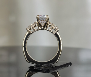 Cinco piedras de laboratorio crecido diamante anillo cojín corte compromiso boda anillo CVD Halo 2,20 quilates 14K oro amarillo con perla principal - Product Image 3