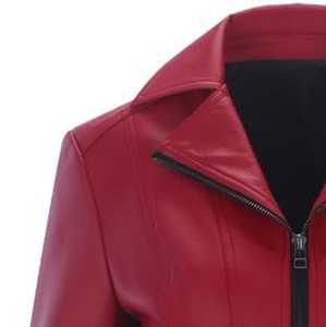 Nueva y elegante chaqueta de cuero para mujer de Color sólido corto de invierno de la mejor calidad de cuero genuino a prueba de viento transpirable ecológico - Product Image 3