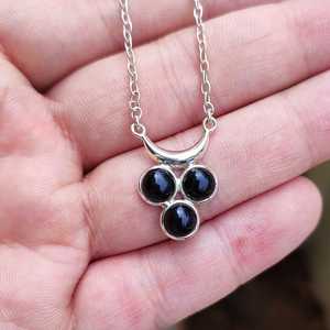 Handmade 925 Solid <b>Sterling</b> <b>Silver</b> Pendant <b>Locket</b> Chain <b>Necklace</b> with Black Onyx Boho Style Moon Shape Women's Gift - Product Image 2