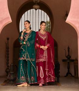 Beau costume palazzo en soie traditionnel pour femmes avec broderie et travail à la main pour les mariages, les fêtes et tous les événements - Product Image 4